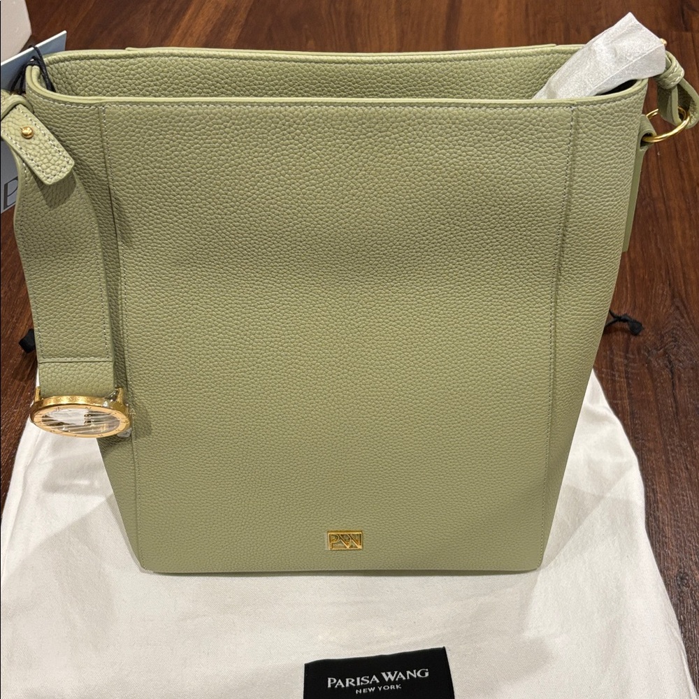Parisa Wang Carrie Sage Pebble Leather Tote Bag NEW